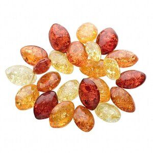Chunky Red Yellow Faux Amber Marquise Resin Beads Stretch Bracelet
